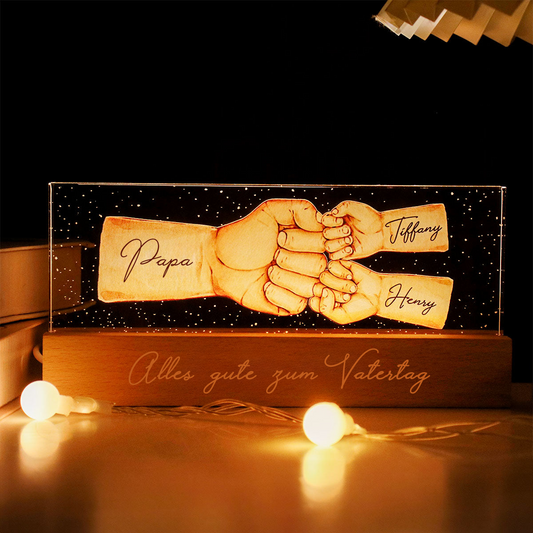 Papas Team Fist Bump personalisiertes Acryl-LED-Nachtlicht, Vatertagsgeschenk für Papa, für Opa, für Ehemann